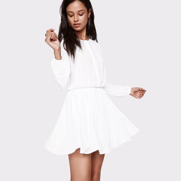 Rebecca Minkoff Button Up Long Sleeve Tammy Blouson Mini Dress White 4 Bridal